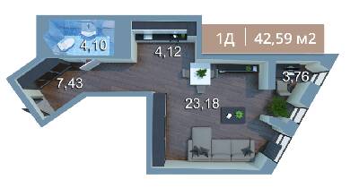 1-кімнатна 42.34 м² в ЖК Вежа на Ломоносова від 37 153 грн/м², Київ
