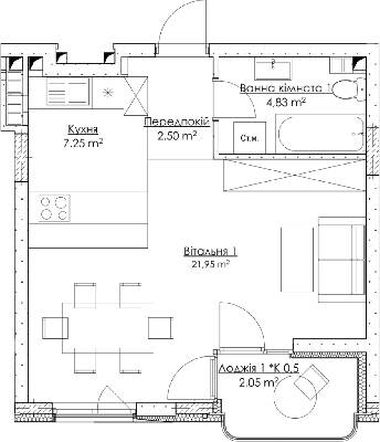 1-кімнатна 38.58 м² в ЖК O2 Residence від 32 307 грн/м², Київ