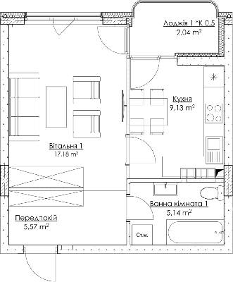 1-кімнатна 39.06 м² в ЖК O2 Residence від 32 307 грн/м², Київ