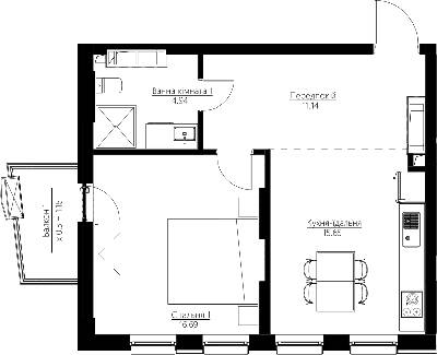 1-комнатная 49.57 м² в ЖК Happy House от 43 956 грн/м², Киев