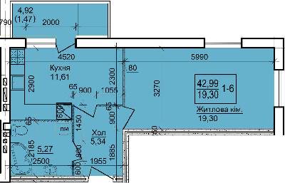 1-кімнатна 42.99 м² в ЖК Будинок №20 від 14 000 грн/м², м. Васильків