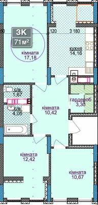 3-кімнатна 71 м² в ЖК River Park 3 від забудовника, Івано-Франківськ