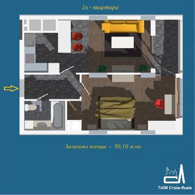 1-комнатная 50.1 м² в ЖК Strim Towers от 25 000 грн/м², Львов