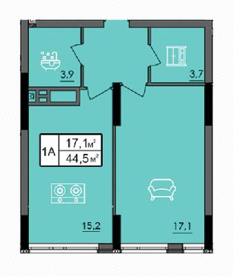 1-комнатная 44.5 м² в ЖК Лесопарковый от 22 100 грн/м², Винница