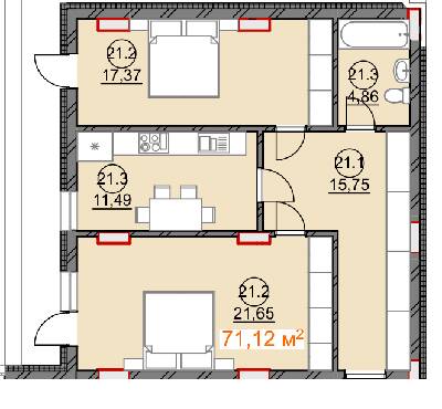 2-кімнатна 71.12 м² в ЖК Підгірний від 24 600 грн/м², Ужгород