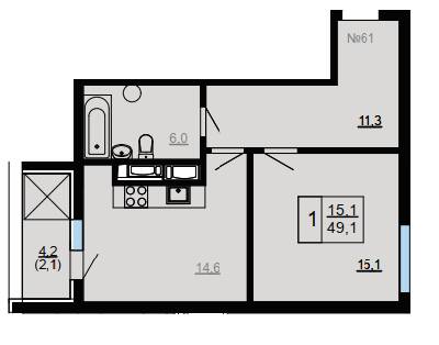 1-комнатная 49.1 м² в ЖК Paradise Avenue от 29 000 грн/м², с. Крюковщина