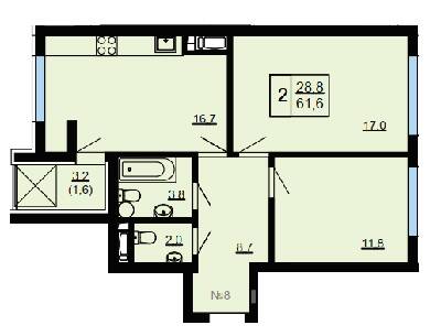 2-комнатная 61.6 м² в ЖК Paradise Avenue от 26 000 грн/м², с. Крюковщина