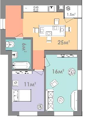2-комнатная 58.5 м² в ЖК Евромисто от 18 500 грн/м², с. Крюковщина