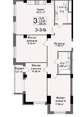 3-комнатная 120.78 м² в ЖК Люксембург от 47 000 грн/м², Харьков