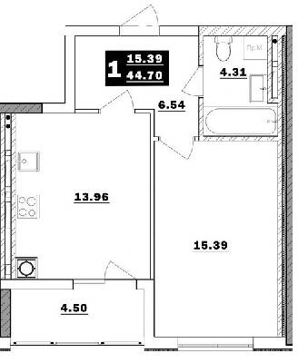 1-кімнатна 44.7 м² в ЖК Обухівський ключ від 15 300 грн/м², м. Обухів