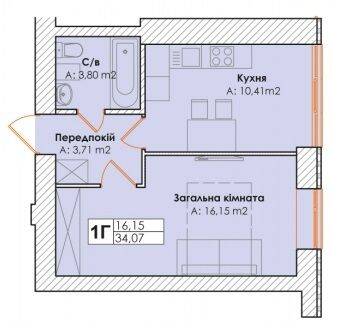 1-комнатная 34.07 м² в ЖК Life от 20 000 грн/м², пгт Гостомель
