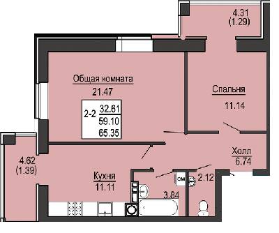 2-комнатная 65.35 м² в ЖК Софиевская сфера от 19 000 грн/м², с. Софиевская Борщаговка