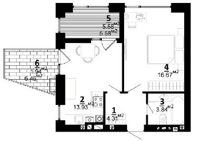1-кімнатна 46.27 м² в ЖК City Lake від 22 500 грн/м², с. Шевченкове