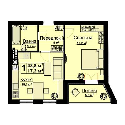 1-комнатная 48.8 м² в ЖК Vlasna от 23 000 грн/м², с. Ходосовка
