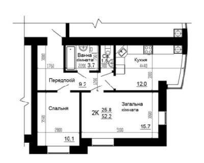 2-комнатная 52.2 м² в ЖК Bavaria City от 15 200 грн/м², с. Крюковщина