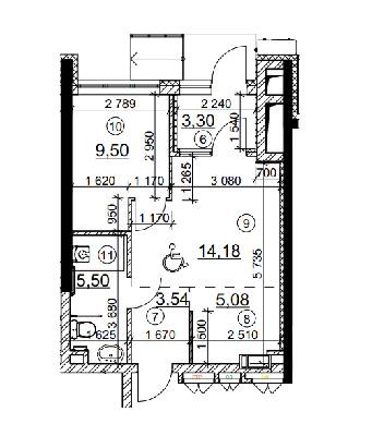 2-комнатная 41.1 м² в МФК Курнатовского от 22 200 грн/м², Киев