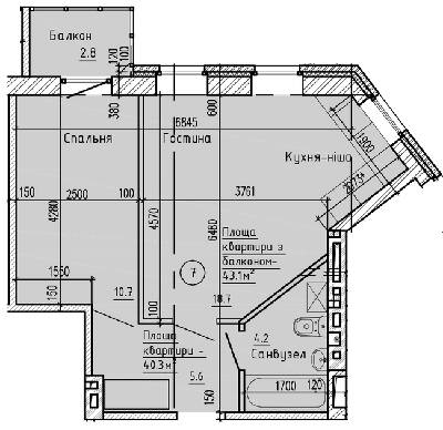 1-комнатная 43.1 м² в ЖК Надеждинский от 31 600 грн/м², Днепр
