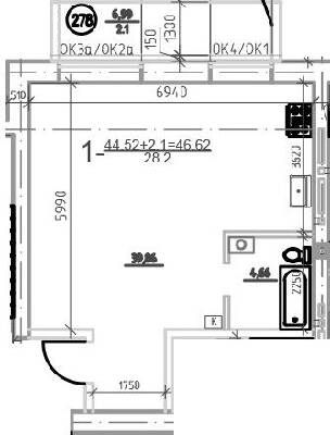 1-комнатная 46.62 м² в ЖК Слобожанская Слобода от 21 000 грн/м², пгт Слобожанское