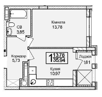 1-кімнатна 35.94 м² в ЖК Леополь Таун від 25 000 грн/м², Львів