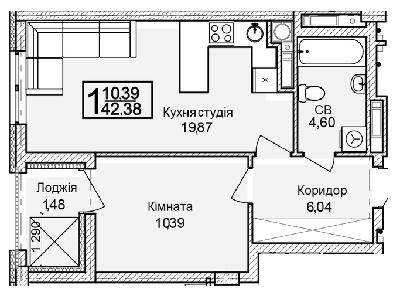 1-кімнатна 42.38 м² в ЖК Леополь Таун від 25 000 грн/м², Львів