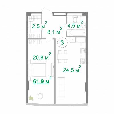 1-комнатная 61.9 м² в МФК Intergal City от 56 392 грн/м², Киев
