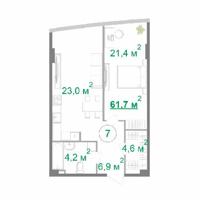 1-комнатная 61.8 м² в МФК Intergal City от 56 896 грн/м², Киев