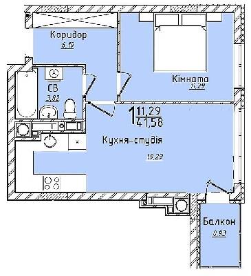 1-кімнатна 41.58 м² в ЖК Континент від 23 000 грн/м², с. Сокільники
