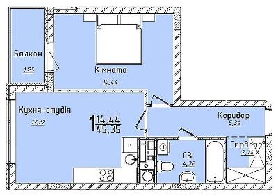 1-кімнатна 45.35 м² в ЖК Континент від 18 000 грн/м², с. Сокільники