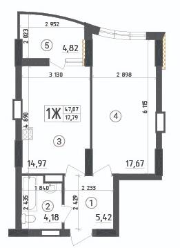1-кімнатна 47.07 м² в ЖК Aquamarine від 20 950 грн/м², м. Українка