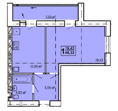 1-кімнатна 46.32 м² в ЖК Луч від 15 500 грн/м², Харків