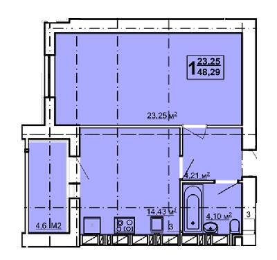 1-кімнатна 48.29 м² в ЖК Луч від 15 500 грн/м², Харків
