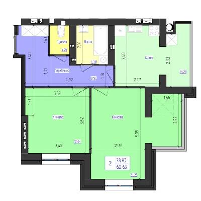 2-комнатная 62.63 м² в ЖК Олимпийский от 17 500 грн/м², Харьков