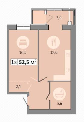 1-комнатная 52.5 м² в ЖК Днепровская Брама 2 от 15 400 грн/м², пгт Слобожанское