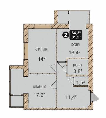 2-комнатная 64.3 м² в ЖК Автобиография от 13 500 грн/м², Хмельницкий