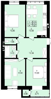3-комнатная 71.32 м² в ЖК Грушевского от 14 650 грн/м², г. Винники