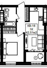 1-комнатная 42.51 м² в ЖК Янтарный от 25 650 грн/м², Днепр