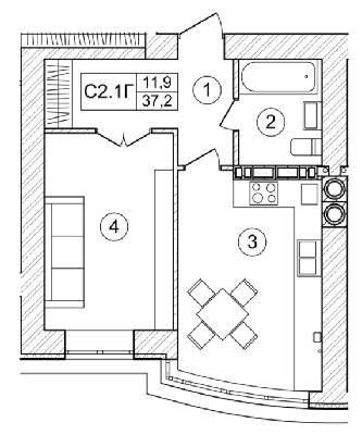 1-комнатная 37.2 м² в ЖК Bavaria City от 23 042 грн/м², с. Крюковщина