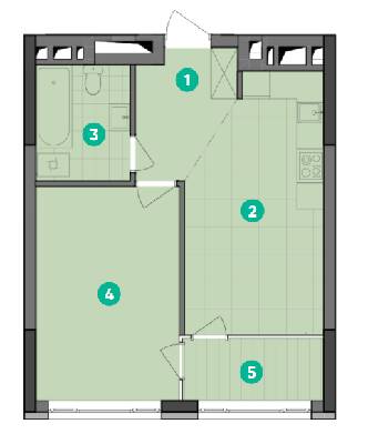 1-кімнатна 45.27 м² в ЖК Dibrova Park від 24 300 грн/м², Київ