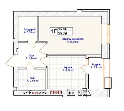 1-кімнатна 39.25 м² в ЖК Grand Country Irpin від 22 050 грн/м², м. Ірпінь