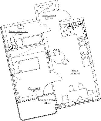 1-кімнатна 43.71 м² в ЖК O2 Residence від 24 839 грн/м², Київ