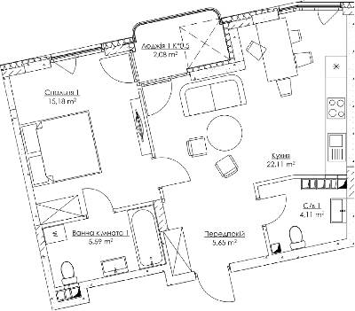 1-кімнатна 54.72 м² в ЖК O2 Residence від 24 839 грн/м², Київ