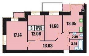 3-комнатная 73.28 м² в ЖК Винницкий от 11 700 грн/м², Хмельницкий