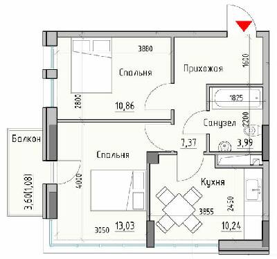 2-кімнатна 46.57 м² в ЖК Простір Eco City (Простір на Радісній від 21 150 грн/м², Одеса