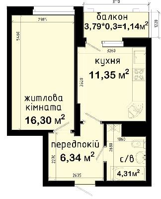1-кімнатна 39.44 м² в ЖК Авеню 42 від 55 500 грн/м², Київ