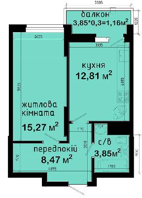 1-кімнатна 41.56 м² в ЖК Авеню 42 від 55 500 грн/м², Київ