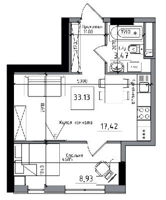 1-кімнатна 33.13 м² в ЖМ ARTVILLE від 18 150 грн/м², смт Авангард