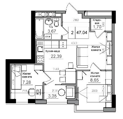 2-кімнатна 47.04 м² в ЖМ ARTVILLE від 21 196 грн/м², смт Авангард
