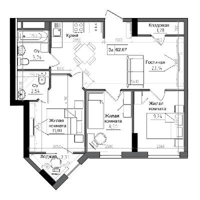 3-кімнатна 62.67 м² в ЖМ ARTVILLE від 22 750 грн/м², смт Авангард