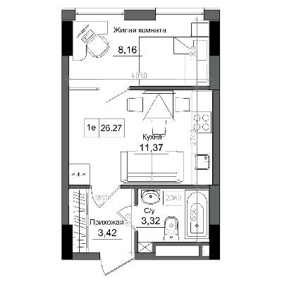 1-кімнатна 26.27 м² в ЖМ ARTVILLE від 17 200 грн/м², смт Авангард