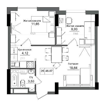 2-кімнатна 46.87 м² в ЖМ ARTVILLE від 22 350 грн/м², смт Авангард